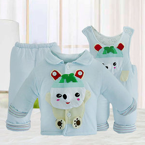 阳光菊 婴儿棉衣服三件套 西瓜熊秋冬宝宝棉袄背带裤套装 立体3D