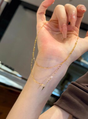 双层叠戴星芒项链新中式小众设计极细金色锁骨链