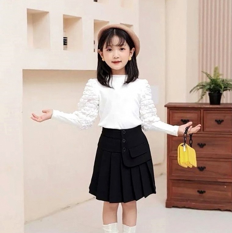 女童春秋同款百搭时尚潮流洋韩版泡泡袖打底衫2023网红气女童上衣,淘宝优惠券,粉丝福利购,淘宝优惠卷