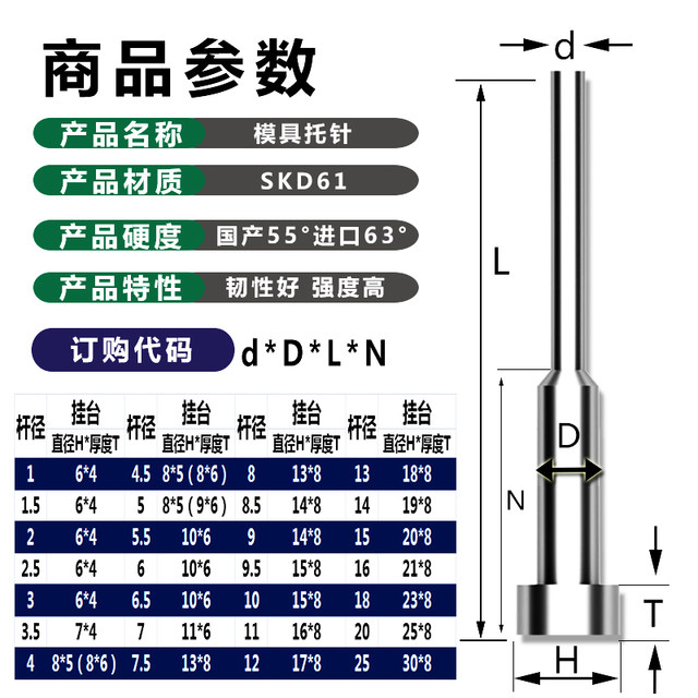 Domestic SKD61 mold support pin with tow thimble pin diameter 1.5mm*100/150/200/250mm