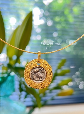 HONEY FOCUS古币项链 镀K金中古复古欧美风项链配项圈坠链均925银