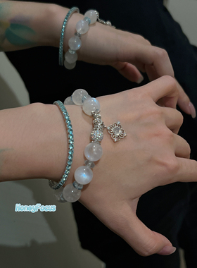 HONEY FOCUS蓝眼泪手串 天然长石手串 中式手工蓝色轻奢单圈手串