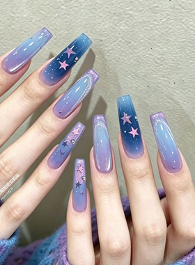 明星同款星空紫色猫眼星星穿戴甲