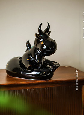 景德镇陶瓷牛吉祥物大摆件转运牛办公室客厅创意家居装饰品工艺品