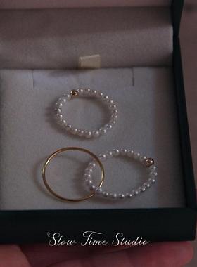 天然淡水珍珠戒指美国14k包金材质素圈叠戴轻奢法式指环原创设计