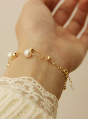 天然淡水珍珠手链强光14k包金