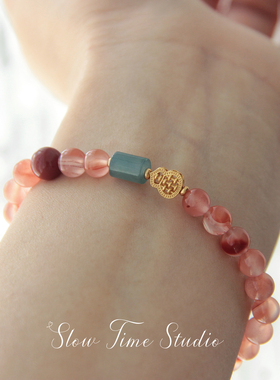 天然南红玛瑙翡翠手串手链蓝水翡翠S925纯银镀金镂空葫芦首饰原创