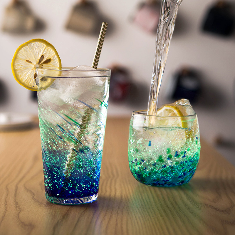 日本进口水野硝子星空夜光杯手工创意玻璃杯情侣水杯耐热荧光杯子-图0