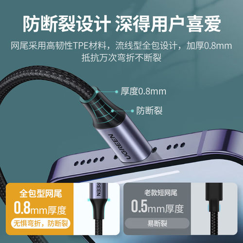绿联pd快充iphone14数据线mfi认证20w适用苹果13pro12max手机ipad30w闪充电器lightning转typec2米短款编织线 - 图2