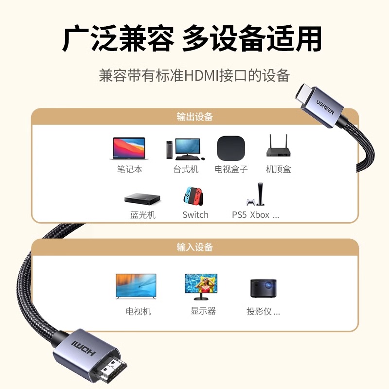 绿联hdmi数据线2.0合金编网4k高清线60hz电视电脑显示器连接线2米 - 图1