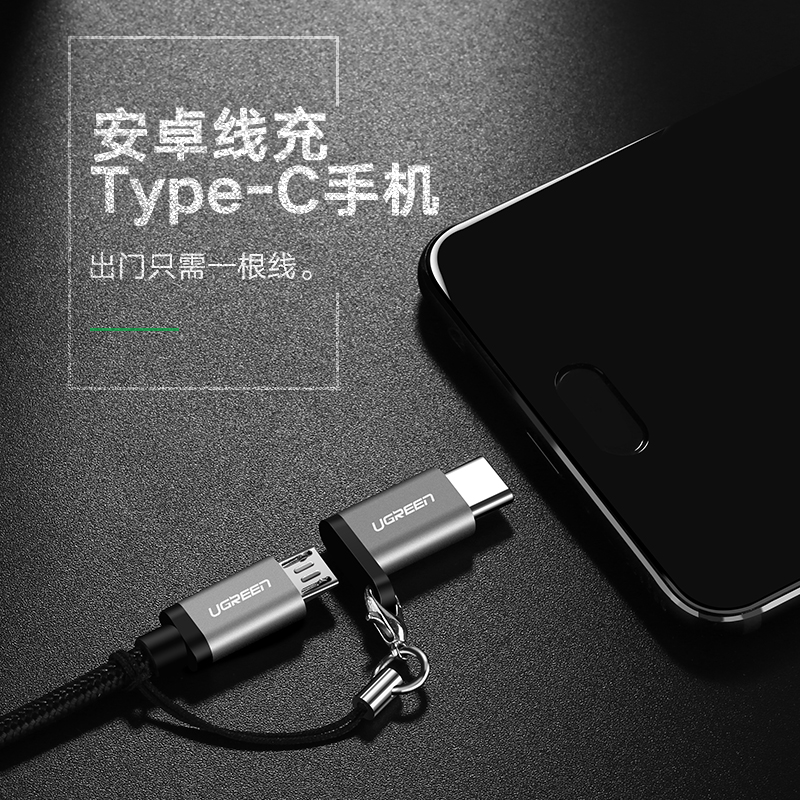 绿联安卓转typec接头microusb数据线转接头tpc手机充电接口转换头-图1