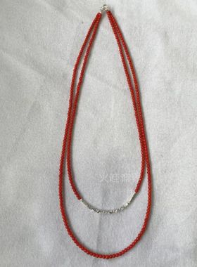 纯银女款小米珠方块项链细款颈饰