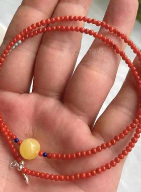 天然小米珠南红玛瑙蜜蜡吊坠项链