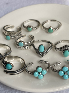 男女款纯银绿松石时尚简约戒指