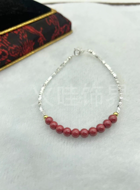 女款925银小众轻奢砂银朱砂手链