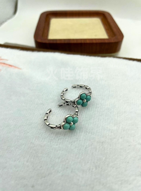 男女925银小众复古开口戒指彩色