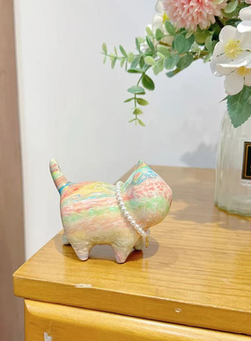 灵隐文创珍珠猫咪多彩流体大漆檀木可爱猫咪家居摆件装饰节日礼物