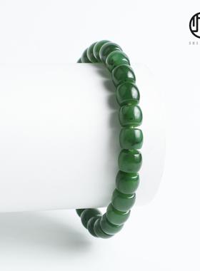 天然真品和田玉碧玉经典俄料菠菜绿精工直切老型手串手链超高归圆