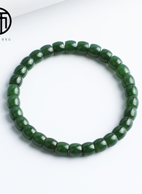 收藏级天然无优化俄罗斯七号矿碧玉菠菜绿精工归圆直切手串6mm