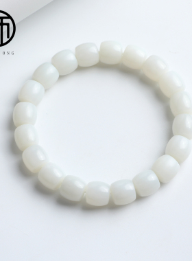 天然直切手串羊脂白玉过灯细度