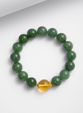 天然无优化俄罗斯七号矿碧玉菠菜绿原创DIY净水金珀圆珠手串