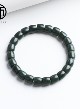 馆藏级天然原色同料打磨新疆和田玉山流水沙枣青直切手串8mm