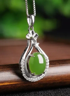 挂件女款项链花朵镂空天然和田玉吊坠复古碧玉925纯银带证书