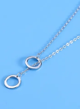 s925项饰品锁骨项链女款巧兰轩几何双圆圈圆形简约纯银镀