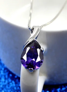 热卖项链巴西吊坠天使之泪紫水晶巧兰轩仿纯银小饰品水滴型女