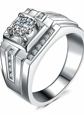 豪华高碳钻男款戒指韩版白金18K镀风尚钻石钻戒男士