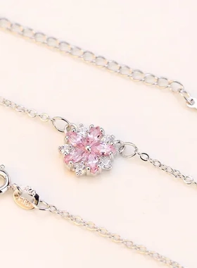 项链粉色森系时尚甜美短款小樱花水晶锁骨链吊坠镶钻女款颈饰韩国