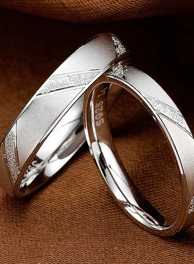戒指银饰手饰韩国磨砂s925个性车花纯银对戒男女情侣