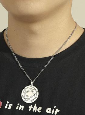 欧美时尚跨境时尚钛钢切割激光打标所罗们吊坠304材质不锈钢项链