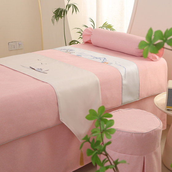 2025 New Cotton and Linen Beauty Bedspread Four-piece Set High-end Light Luxury Beauty Salon Massage Bedspread Shampoo Bed Bedspread Set