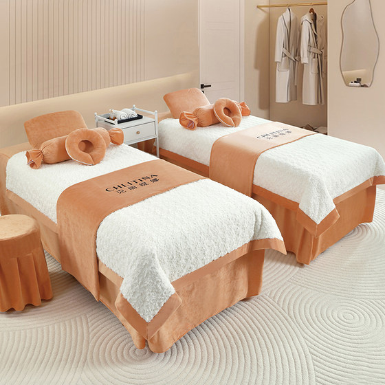 Beauty bed cover four-piece set, light luxury and high-end beauty salon bed cover, milk velvet massage therapy special autumn and winter sheets