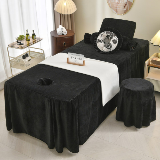 Black and white small fragrance style new autumn and winter high-end beauty salon bed cover four-piece hair therapy thickened milk velvet 2025 new style