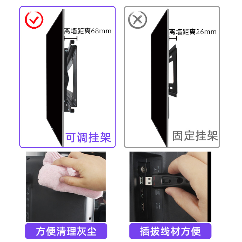 V65i 适用华为s55智慧屏v55i/s65/v65i/v75/s75寸电视壁挂支架墙上挂架_虎窝淘