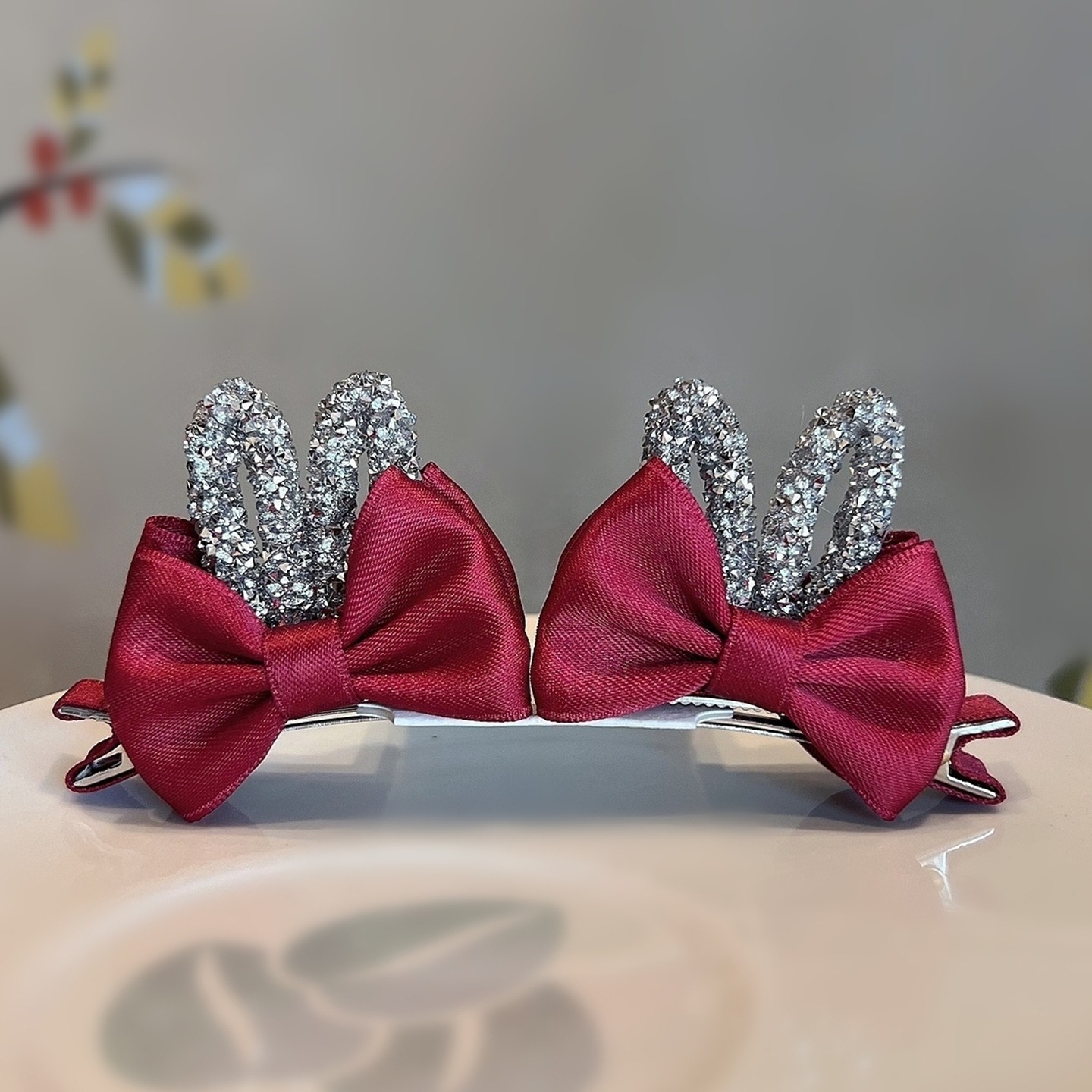 高级感红色闪亮女童可爱风发夹立体兔耳朵发卡宝宝蝴蝶结新年发饰,淘宝优惠券,粉丝福利购,淘宝优惠卷