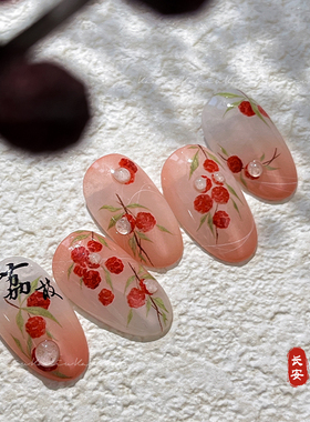 冰透夏日长安荔枝美甲贴纸