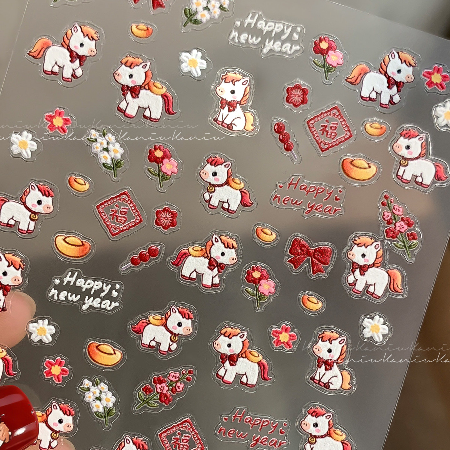 新年小马美甲贴纸网红八骏图立体浮雕成品马年暴富糖葫芦指甲装饰,淘宝优惠券,粉丝福利购,淘宝优惠卷
