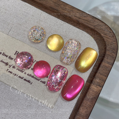 美甲迷醉今小娇红猫眼亮片玻璃珠子网红新款爆闪组合碎钻指甲油胶 - 图3