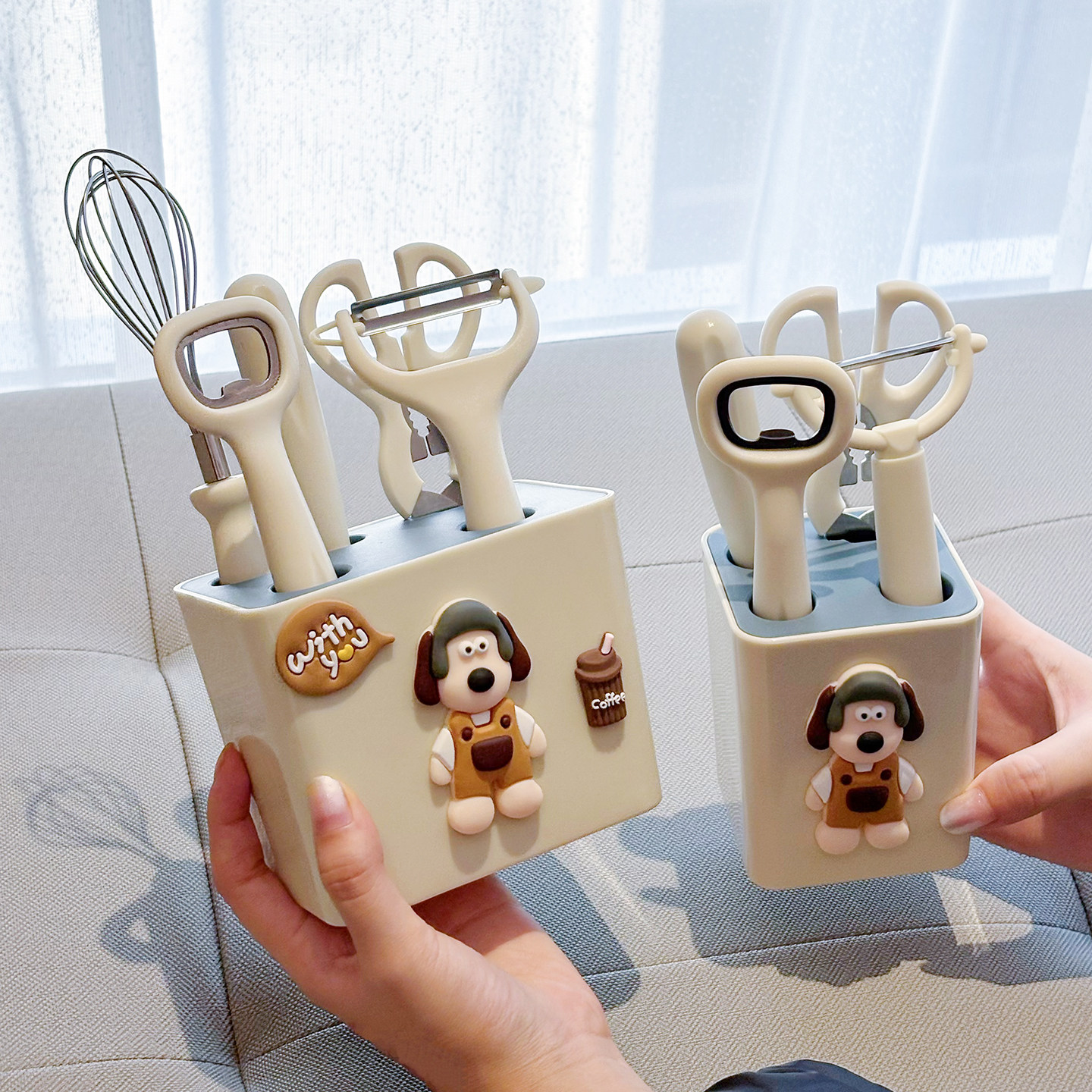 卡通厨房工具套装多功能收纳盒家用削皮刀水果剪刀组合储物打蛋器,淘宝优惠券,粉丝福利购,淘宝优惠卷