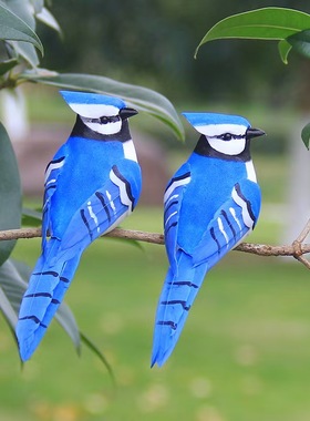 仿真蓝色小鸟泡沫羽毛假鸟装饰品