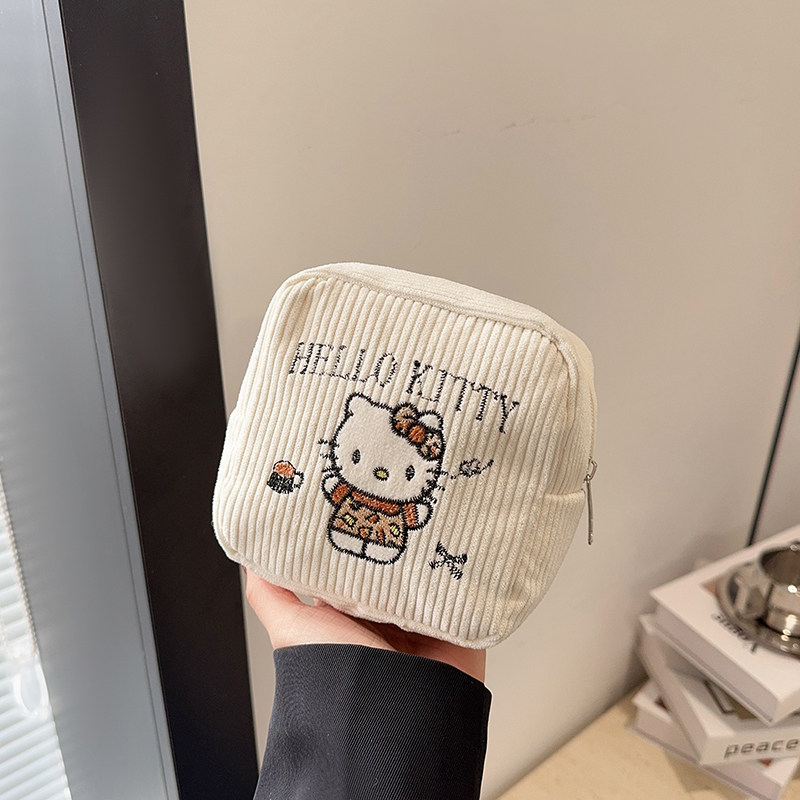 刺绣kitty化妆包拼色可爱卡通小方包姨妈巾杂物便携内胆手拿小包,淘宝优惠券,粉丝福利购,淘宝优惠卷
