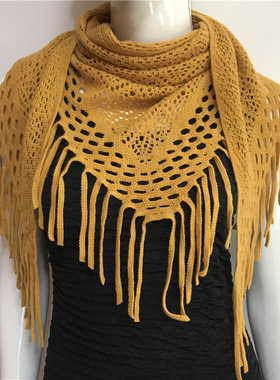 New Triangle Tassel Woolen Scarf Plain Knitted Shirt Shawl