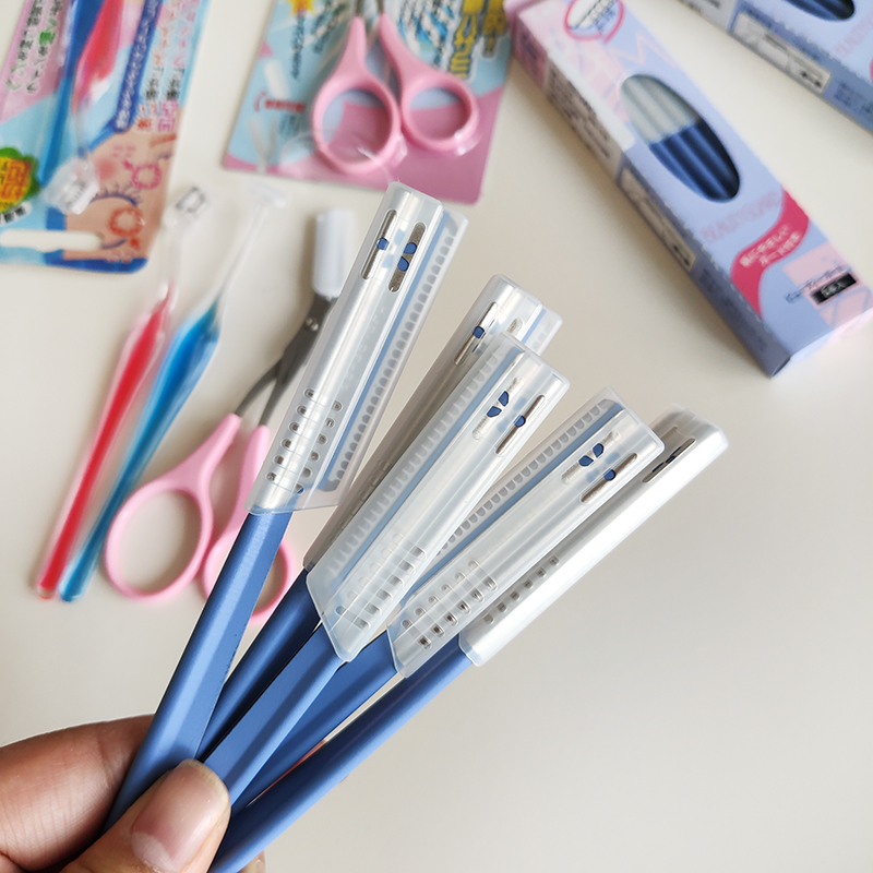 77607 日本原装进口 修眉刀女士5支装剃眉刀专业刮眉刀片安全型 - 图1