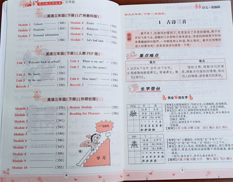 统编版人教版22春小学重点难点互动手册3三年级下册普及本语文人教版数学人教北师大版英语广州版教科版人教pep 参考书