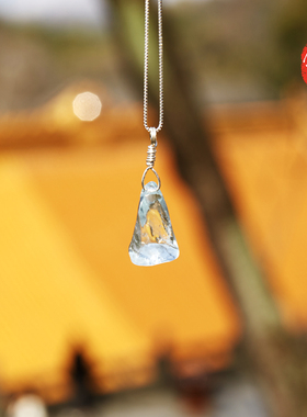 佛言佛语 自制海蓝宝随形吊坠银链手工五行招财护身平安定制情侣