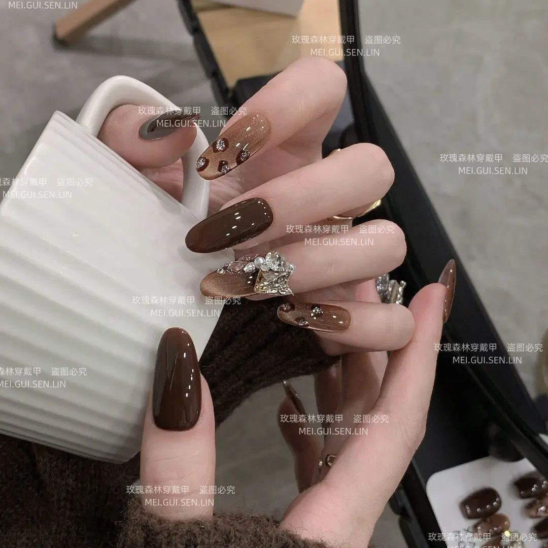 香橙美式玫瑰森林棕色豹纹气质款秋冬手工定制气质穿戴甲流行碎钻,淘宝优惠券,粉丝福利购,淘宝优惠卷