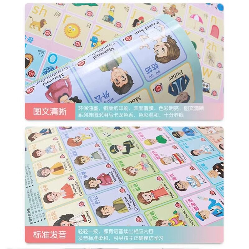 婴儿有声早教挂图识字汉语拼音表数字英文字母看图识物儿童玩具